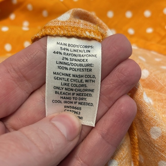 Rachel Parcell Linen Blend Polka Dot Button Front Midi Dress Orange Citrus M - Picture 12 of 16
